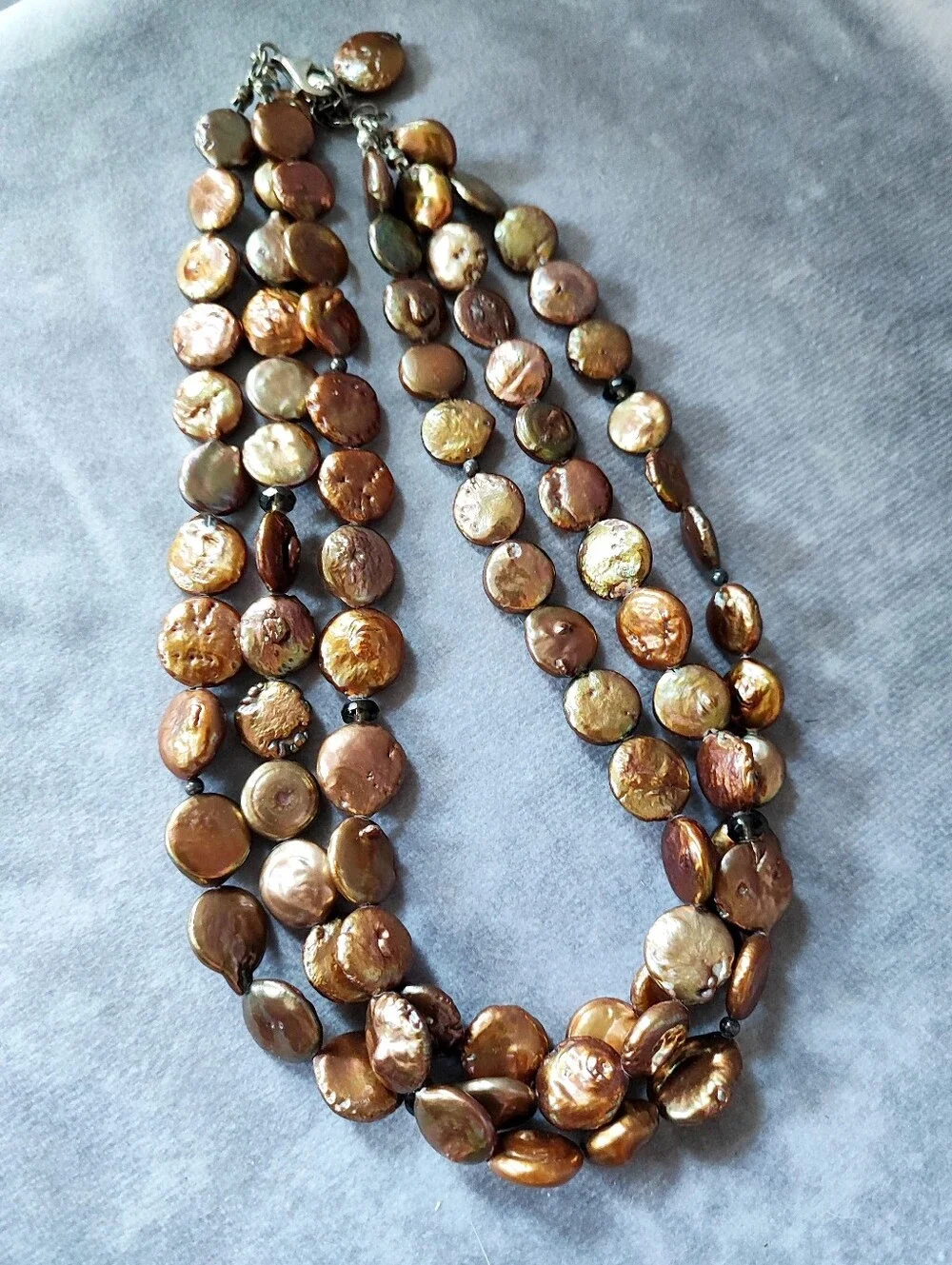 Silpada Brand Sterling 925 Bronze Brown Iridescent Round Coin Pearl Necklace EUC